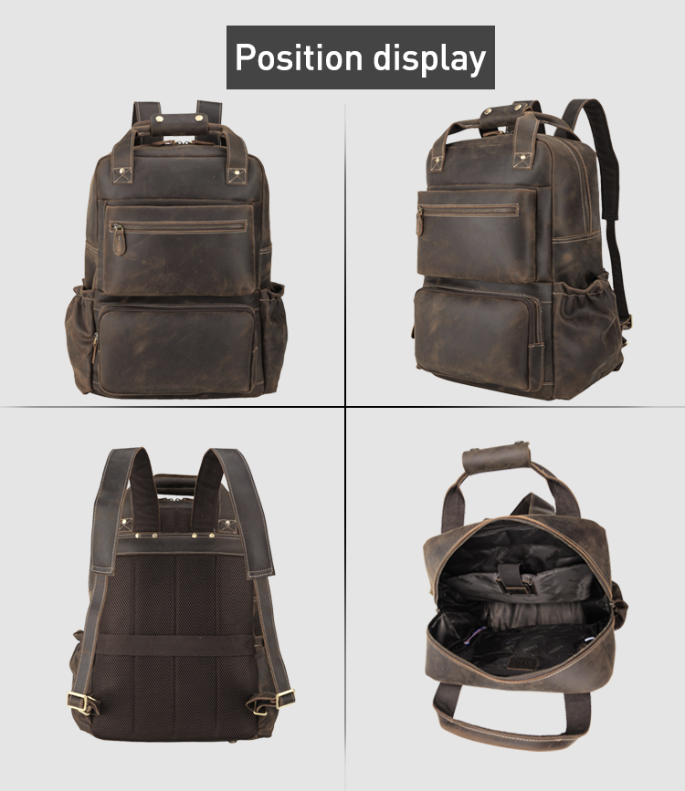 Different Views of Woosir Men Leather Backpack with Handle