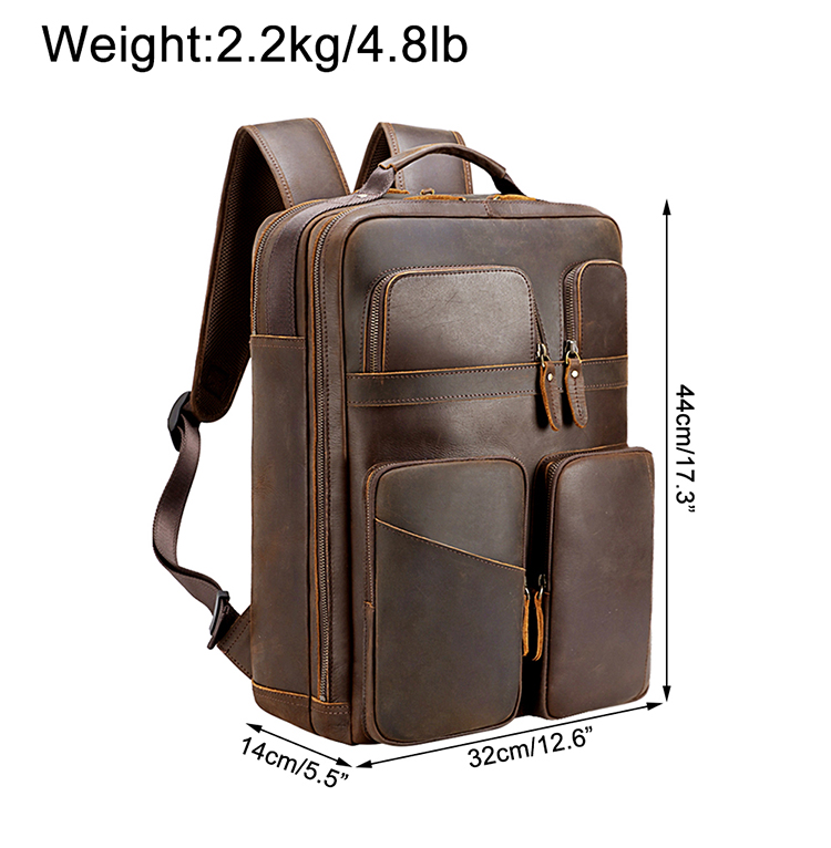 Men Leather Briefcase Backpack 17” Laptop Bag Travel Bag School Bag Day ...